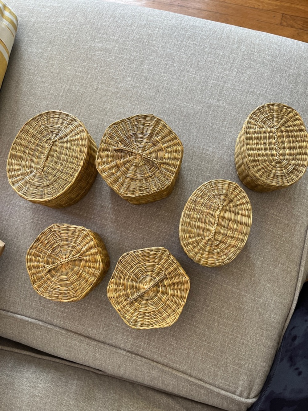 Natural Woven Rattan Decorative Lidded Baskets - Set of 6